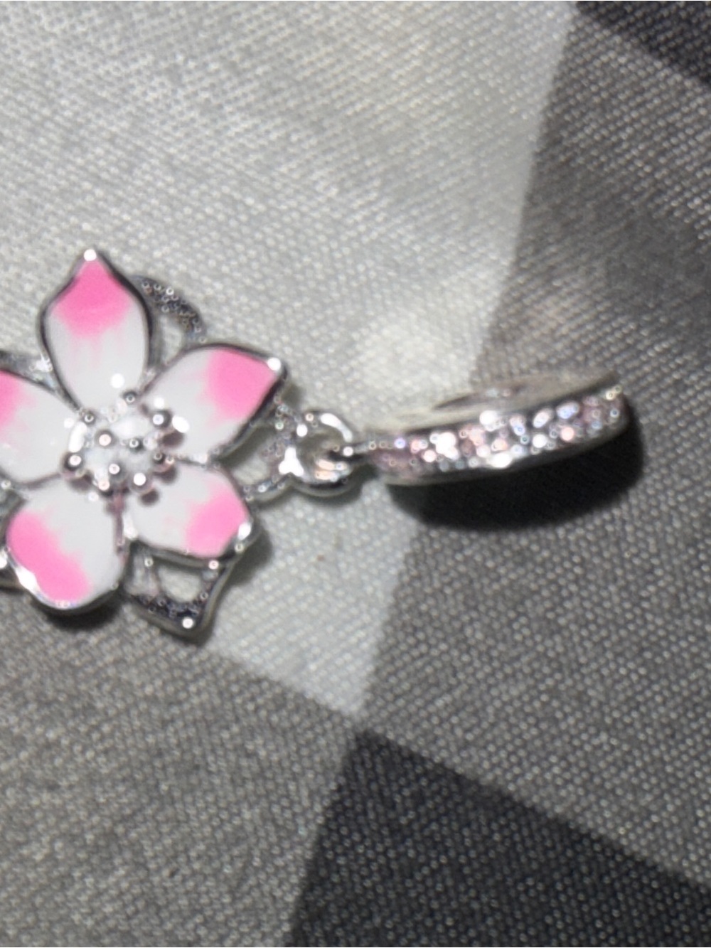 Pandora Silver Pink and White Flower Enamel Dangle Charm - Picture 2 of 4